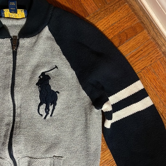 Polo Ralph Lauren Gray and Navy LARGE Polo man full zippered sweater size 8 - Picture 5 of 6